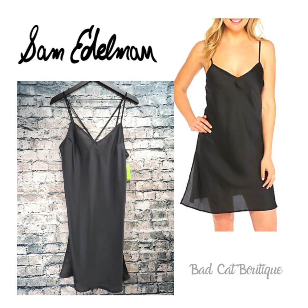Sam Edelman Black Satin Slip Chemise